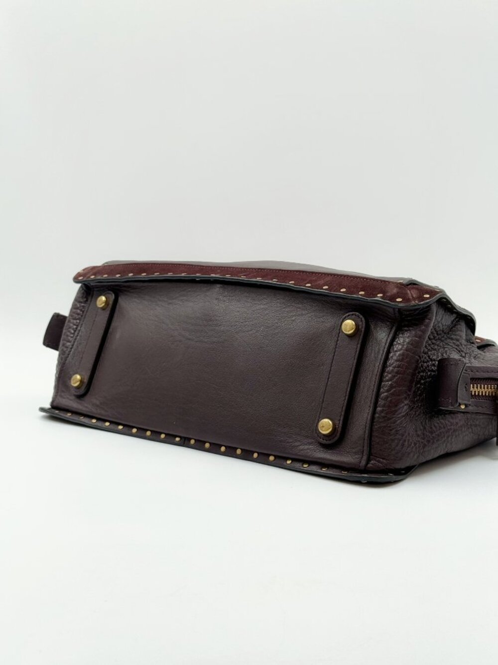 Coach Dark Brown Leather Studded Satchel with Gold Hardware - Picture 7 of 14